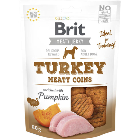 Recompense pentru caini Brit Jerky Bucatele Curcan 80g